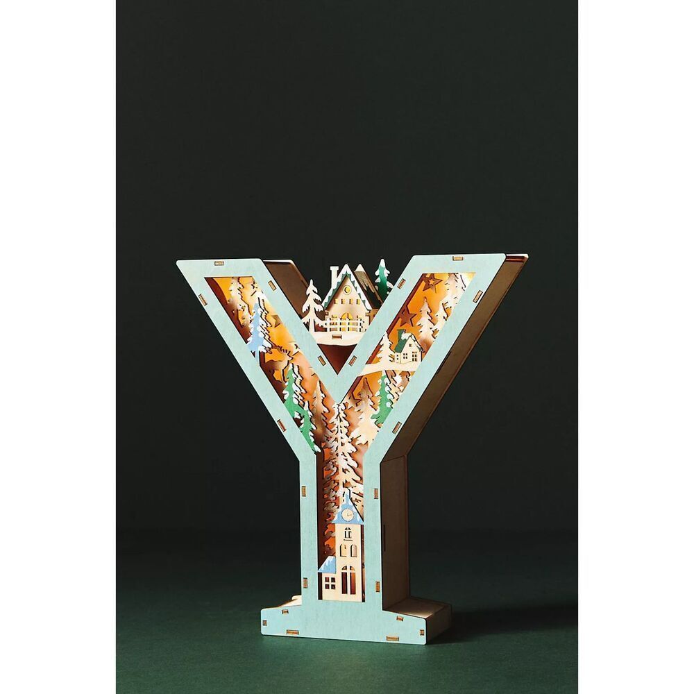 NEW ANTHROPOLOGIE Monogram Wonderland Light-Up Scene Christmas Letter Y